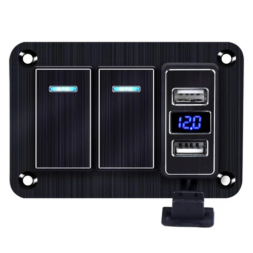 Miniatura 20 de Panel de interruptor basculante de aluminio de 2 vías, impermeable, precableado con retroiluminación azul, interruptor de palanca