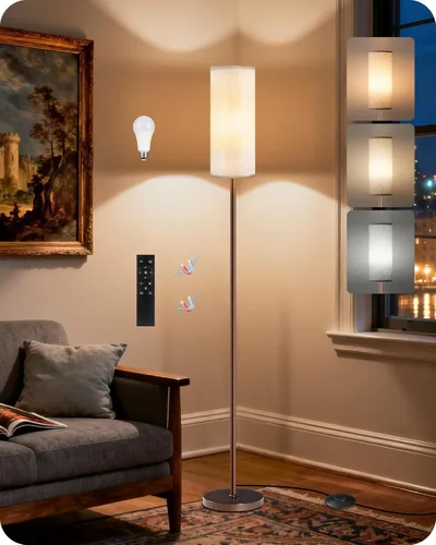 Miniatura 11 de Lámpara de pie regulable para sala de estar con control remoto e interruptor de pie, lámpara de pie de esquina, lámpara alta de pie moderna, Blanco