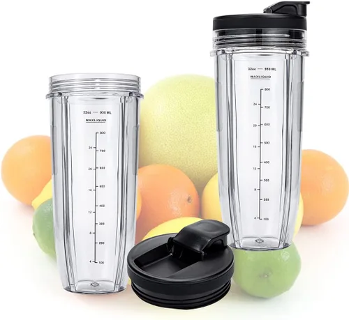 Miniatura 5 de Vasos de repuesto de 32 onzas compatibles con licuadora Ninja Nutri BN401, SS101, BN400, BN800, BN801, SS351, SS151 TWISTi DUO, con tapas mejoradas