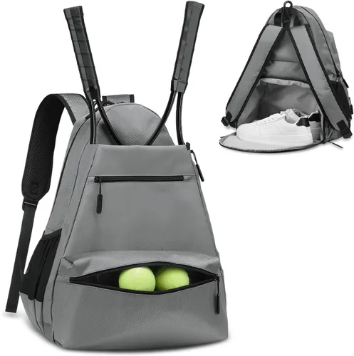 Miniatura 7 de Mochila de tenis para raquetas, bolsa de tenis impermeable con compartimento para zapatos, bolsillo húmedo/seco, gancho para cerca, para tenis, Azul