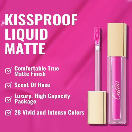 Miniatura 8 de Oulac Lápiz labial mate rosa para mujeres, lápiz labial líquido duradero de color rosa intenso, color de labios de alto impacto con cobertura total