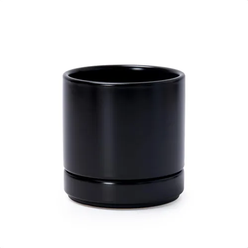 Miniatura 75 de D'vine Dev Maceta de cerámica de 10 pulgadas con orificio de drenaje y platillo, maceta redonda cilíndrica para interiores, color negro, 94-O-E-2