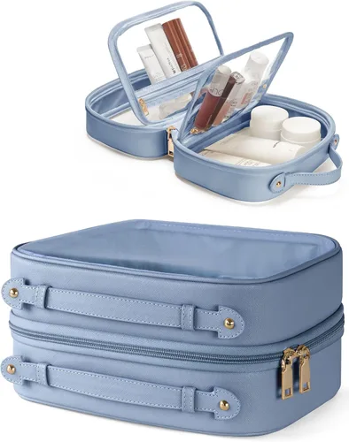 Miniatura 19 de Bolsa de Cosméticos Transparente de Doble Capa Bolsa de Artículos de Tocador de Viaje Estuche de Maquillaje Transparente con 4 Compartimentos, Bolsa