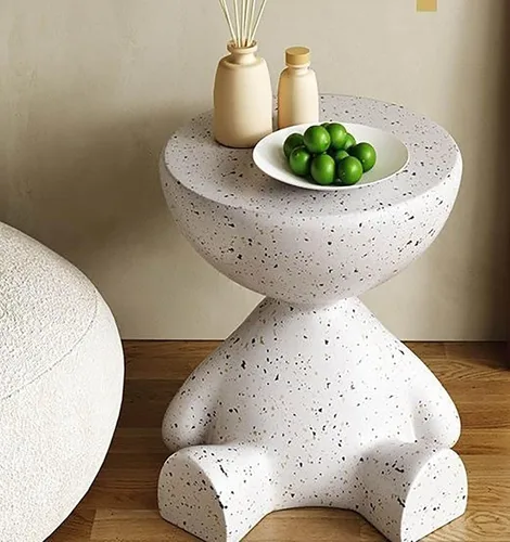 Miniatura 2 de Taburete moderno de terrazo sintético, mesa auxiliar resistente, mesa auxiliar resistente para interiores y exteriores