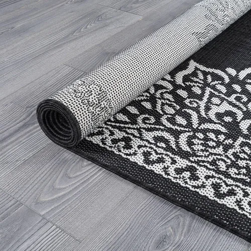 Miniatura 6 de CAMILSON Alfombra para Exteriores, 8x10 Medallón Negro Blanco Alfombras de Área Modernas para Patios Interiores y Exteriores, Alfombras de Cocina
