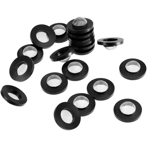 Miniatura 3 de 20 piezas de arandelas de manguera con filtro de pantalla, arandelas de filtro de acero inoxidable y junta de filtro de goma negra para entrada de 1
