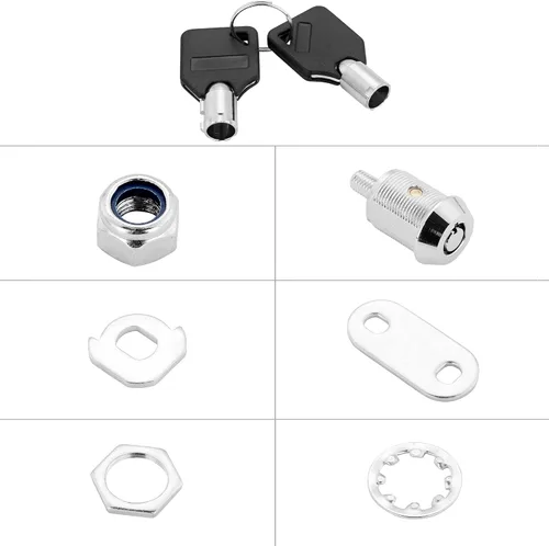 Miniatura 12 de Cerradura tubular de leva para gabinete con llaves, cilindro de 7/8 pulgadas con llave igual, caja de herramientas de repuesto para cajón seguro