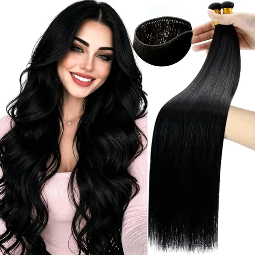 Miniatura 59 de Moresoo - Extensiones de cabello humano real cosidas, Remy, lacio, doble trama, color negro jet, 14 pulgadas, 3.53 onzas
