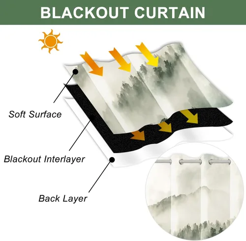 Miniatura 62 de AWERT Cortinas opacas para dormitorio, árbol negro con niebla, naturaleza, amanecer, bosque, 2 paneles para sala de estar, bloqueo de calor, 21 x 45