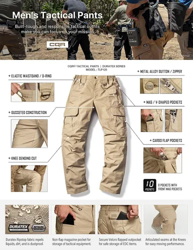 Miniatura 4 de CQR Pantalones tácticos para hombre, resistentes al agua, pantalones cargo Ripstop, ligeros EDC trabajo, senderismo, ropa para exteriores