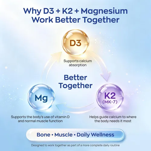 Miniatura 2 de UBIOSKA Vitamina D3 K2 Suplemento de magnesio – 5000 UI D3 + MK-7 K2 con 8 formas de magnesio (glicinato, taurato, malato) para un sueño tranquilo