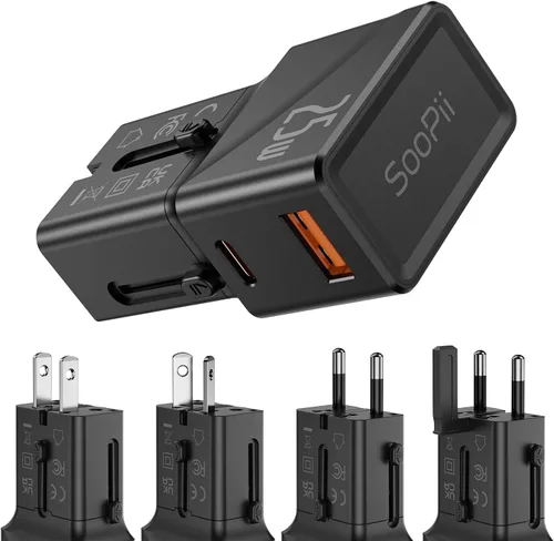 Miniatura 15 de SooPii Adaptador de viaje universal, convertidores de corriente con 1 USB C y 2 puertos USB A, adaptador de enchufe de viaje 7 en 1 cargador