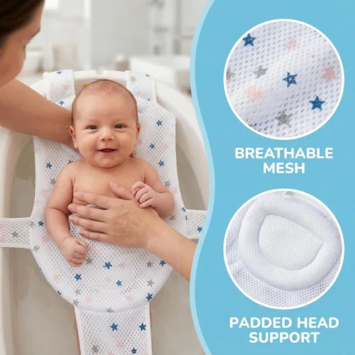 Miniatura 7 de Red de soporte para asiento de baño de bebé de alta calidad, silla de baño antideslizante ajustable para recién nacidos de 0 a 12 meses, asiento