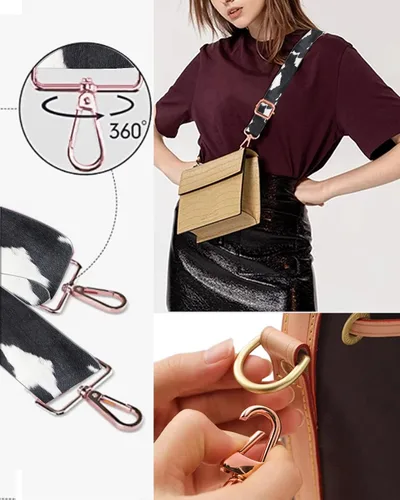 Miniatura 2 de Correas para bolso, hebillas de oro rosa, correa ancha para hombro, cinturón de repuesto ajustable de moda para bolso cruzado de lona, Blanco Black