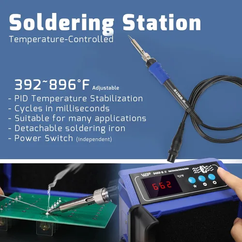 Miniatura 5 de WEP 948DQ-II - Extractor de humo de doble filtro, estación de soldador 2 en 1, ventilador de soldadura con control PID, ℉/℃, modo de suspensión