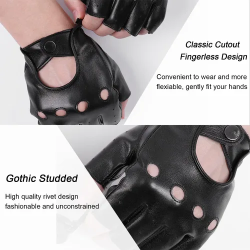 Miniatura 8 de FLORVIV Guantes negros sin dedos de piel sintética gótica gótica Cosplay disfraz punk Halloween actuación para mujeres y niñas