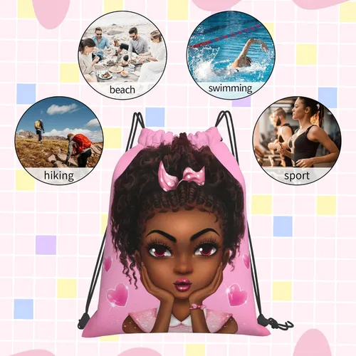 Miniatura 5 de Afro Americano Negro Mujer Cordón Mochila Afro Arte Lindo Impermeable Gimnasio String Bag Sackpack para Compras Deporte Yoga, Style-2, Afro