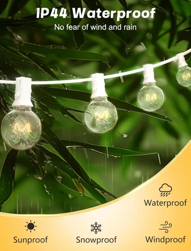 Miniatura 4 de SUNSGNE Guirnalda de luces de patio de 100 pies, luces de cadena G40 para exteriores con 105 bombillas Edison de globo transparente (5 de repuesto)