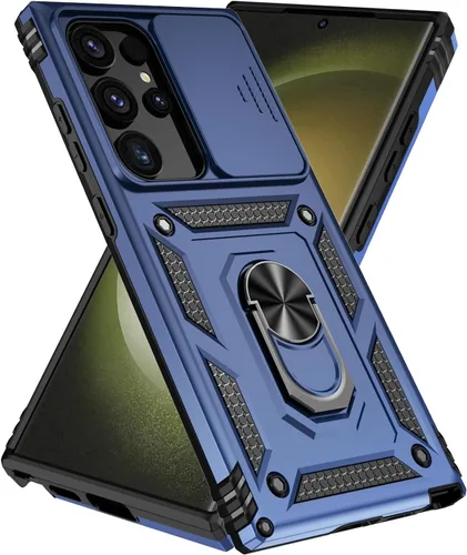 Miniatura 26 de SunStory Funda para teléfono Galaxy A14 5G [grado militar] con protector de pantalla HD, cubierta de cámara deslizante, soporte y material negro
