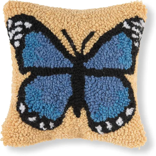 C&F Home Almohada pequeña pequeña con gancho de mariposa azul amarilla de 8 x 8 pulgadas, versátil primavera, verano, mariposas monarca para el