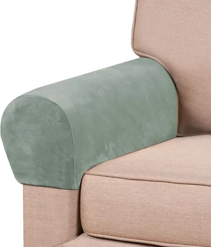 Miniatura 12 de PrinceDeco 4 Pack Thick Velvet Stretch Armrest Covers for Chairs and Sofas - Non Slip, Brown