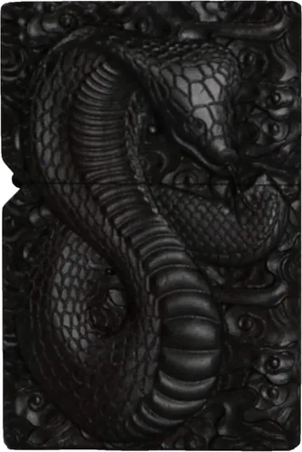 Miniatura 2 de Caja de carcasa de madera de ébano negro natural tallada para módulo Zippo (Serpiente Cobra)