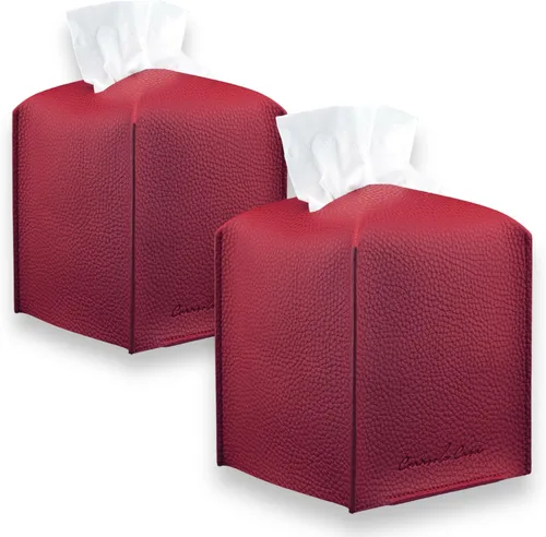 Miniatura 32 de Soporte para caja de pañuelos de piel sintética de alta calidad, elegante funda de caja de pañuelos estilo hotel para decoración del hogar, oficina