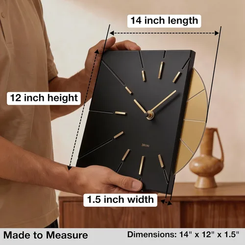 Miniatura 3 de Relojes Driini Reloj de pared moderno de mediados de siglo - Reloj cuadrado negro con acento dorado decorativo - Reloj único y genial, funciona