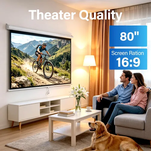 Miniatura 3 de ZENY Pantalla de proyector desplegable de 80 pulgadas 16:9 HD, pantalla de proyección manual de cine en casa, pantalla de cine retráctil portátil