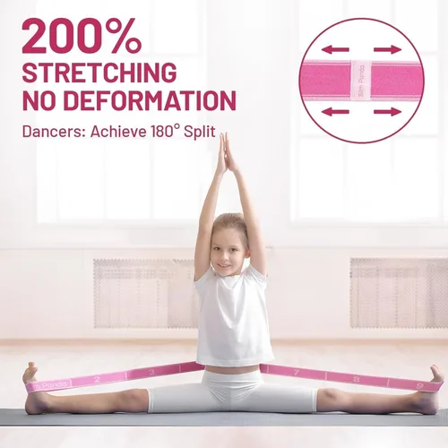 Miniatura 6 de Slim Panda Correa elástica, flexibilidad, bandas elásticas de baile, correa elástica de yoga con 9 bucles para terapia física, pilates, yoga, Rosa