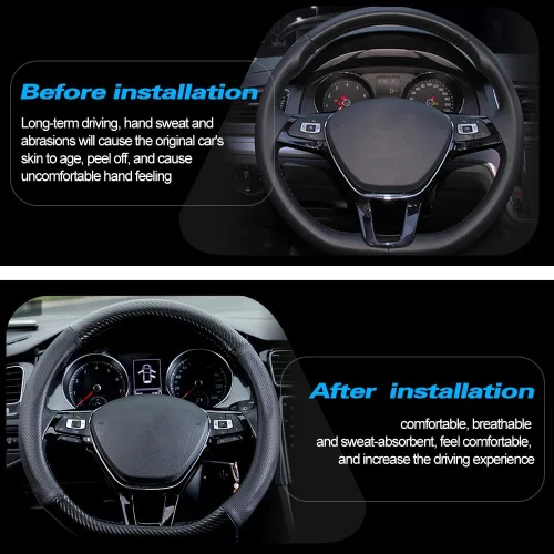 Miniatura 5 de HAOTULE Funda de volante de fibra de carbono y cuero en forma de D, elegante funda de cuero antideslizante para automóvil, interior de automóvil
