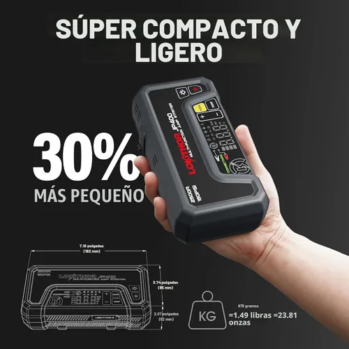Miniatura 2 de LOKITHOR Arrancador JP400 con compresor de aire, 2500 A 12 V batería de coche arrancador portátil (8.5 L de gas/6.5L diésel) con tecnología