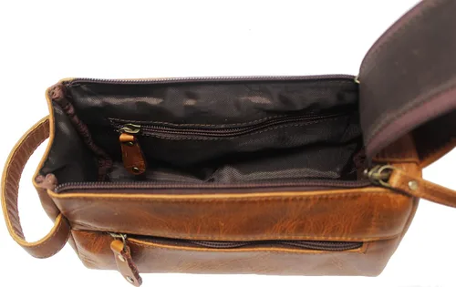 Miniatura 2 de CHALLENGER Organizador de artículos de tocador de viaje de cuero marrón para hombre 18RT01