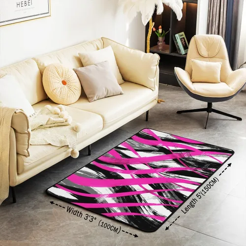 Miniatura 3 de Feelyou Alfombra de sala de estar, 3 x 5 pies, diseño geométrico para niños, diseño moderno a rayas, para interiores, antideslizante, con diseño
