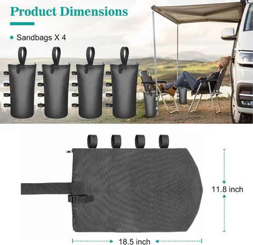 Miniatura 2 de Aimosen Bolsas de arena de 210 libras, 4 paquetes de bolsas de arena grandes y resistentes con cremallera y correas para toldos de playa, camping
