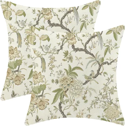 Miniatura 14 de CXMEIFLY Juego de 2 fundas de almohada de hojas florales de primavera de 16 x 16 pulgadas, para decoración de flores chinoiserie, almohadas