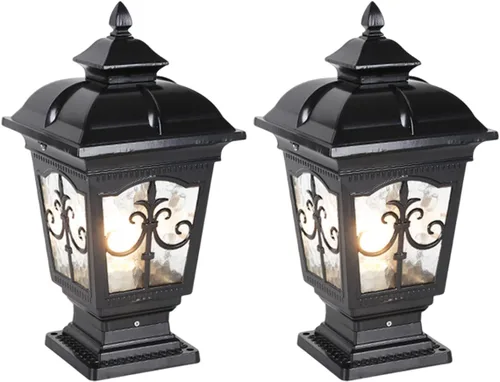 Miniatura 10 de Paquete de 2 luces de poste para exteriores, lámpara de poste de bronce, luces de calle antiguas para patio, jardín, césped de cerca, camino