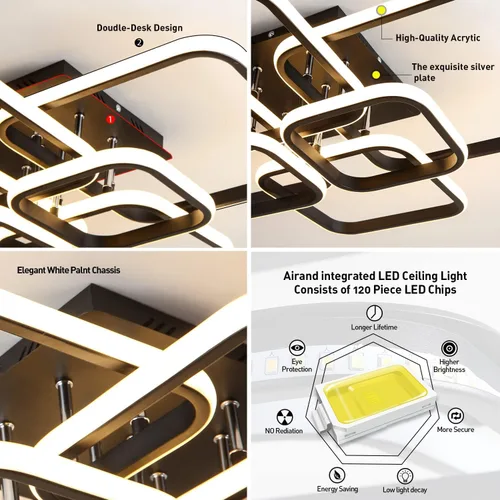 Miniatura 7 de Lámpara de techo LED moderna regulable de 99 W, lámparas de techo circulares de 6 anillos con control remoto, lámparas de montaje semiempotrado de 3