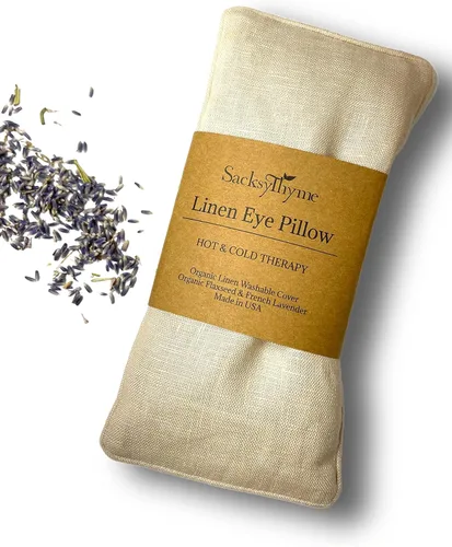 Almohadilla para ojos de lino orgánico Sacksy Thyme - Lavanda y semillas de lino para relajación, yoga, alivio del estrés - Almohadilla térmica y