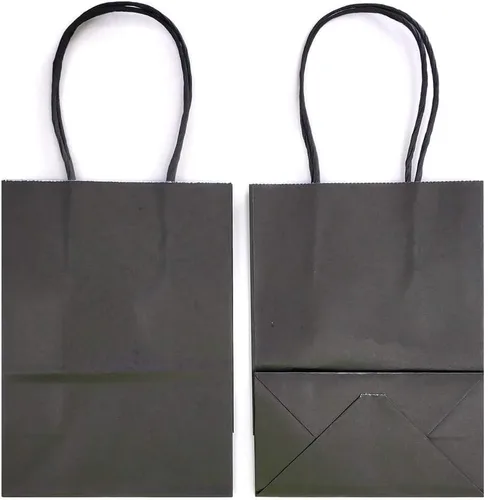 Miniatura 5 de Azowa - Bolsas de papel de estraza con asas para cosas para fiestas, para llevar regalos también Black Color, Kraft Paper, Small Size, 25 Pieces
