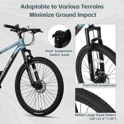 Miniatura 5 de AVASTA Earth 26 - Bicicleta de montaña de 27.5 pulgadas con marco de aluminio de 21 velocidades, freno de doble disco, cómodo sillín y varios