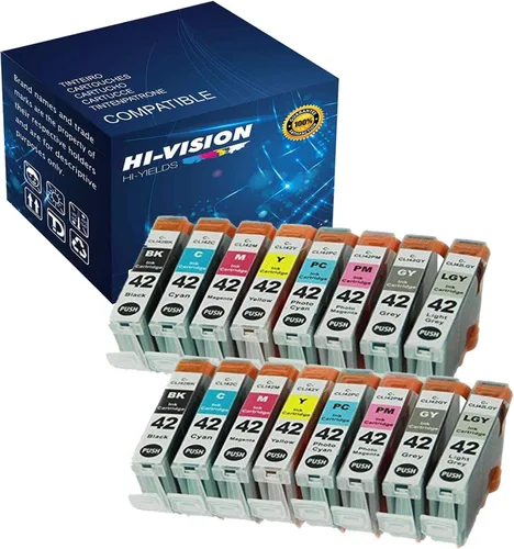 Cartucho de tinta de repuesto compatible para CLI-42 CLI42, negro, cian, amarillo, magenta, fotoccian, foto, magenta, gris claro, paquete de 16