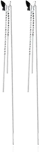 SLUYNZ Aretes colgantes de mariposa de plata de ley 925 para mujeres, adolescentes, aretes colgantes de mariposa, aretes de enhebrador, cadena de