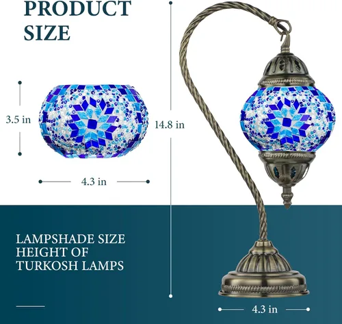 Miniatura 3 de Marrakech Lámpara de mesa turca marroquí con estilo vintage, lámparas Tiffany hechas a mano con vidrio de mosaico y cuello de cisne, base de bronce