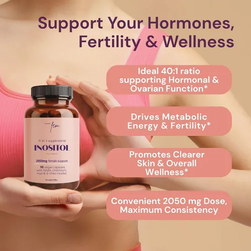Miniatura 2 de QSTA Suplemento de mio-inositol y D-Chiro inositol para mujeres 2050 mg (proporción 40:1) - Balance hormonal 9 en 1 y apoyo metabólico con folato