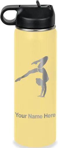 Miniatura 21 de LaserGram Botella de agua personalizada, soporte de mano de gimnasta, acero inoxidable de doble pared aislada al vacío con popote superior, regalo