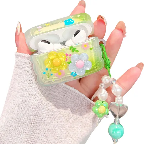 Funda para Airpod Pro 2/1, linda flor 3D con llavero funda protectora de TPU transparente compatible con AirPods Pro de 2ª y 1ª generación, funda