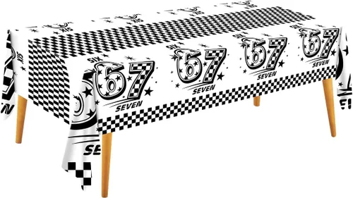 3 Pcs 6 7 Birthday Party Decorations 67 Disposable Plastic Tablecloth, Black White Retro Psychedelic Themed Disposable Table Cover for Birthday