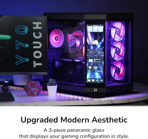 Miniatura 3 de HYTE Y70 - Caja ATX de torre intermedia Touch Infinite de doble cámara con estética moderna y pantalla táctil LCD de 2.5K integrada, color negro