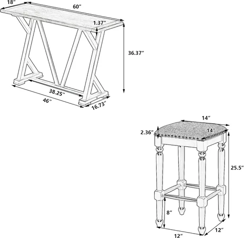 Miniatura 2 de Mid-Century - Juego de comedor de 5 piezas, altura de mostrador, mesa consola de madera con patas de caballete y 4 taburetes para lugares pequeños